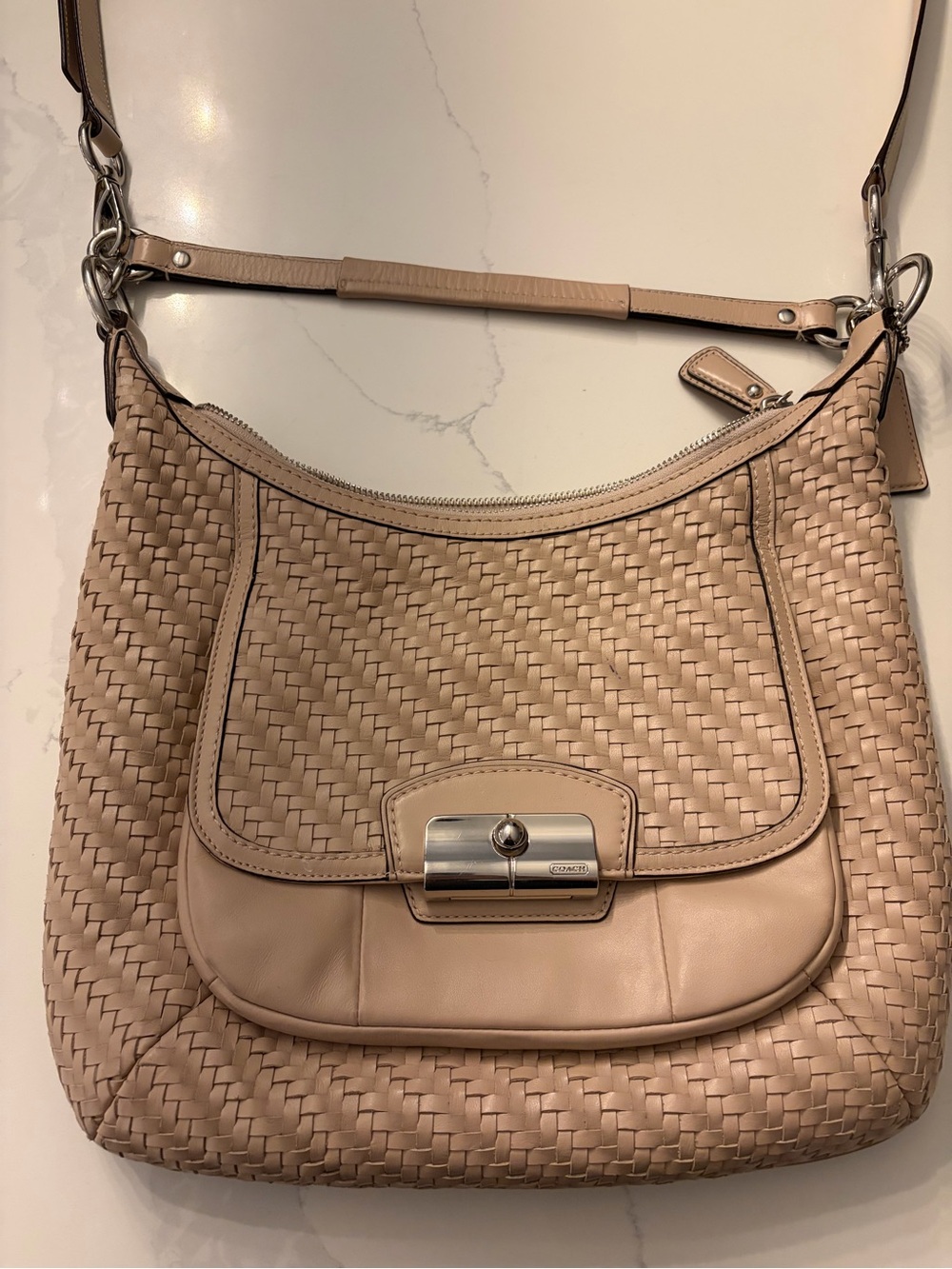 COACH Kristin Woven Leather Hobo Bag Tuberose #19314